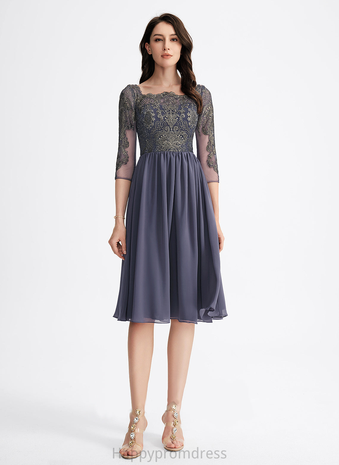 Lace Square Chiffon Knee-Length A-Line With Cocktail Neckline Lace Dress Luna Cocktail Dresses