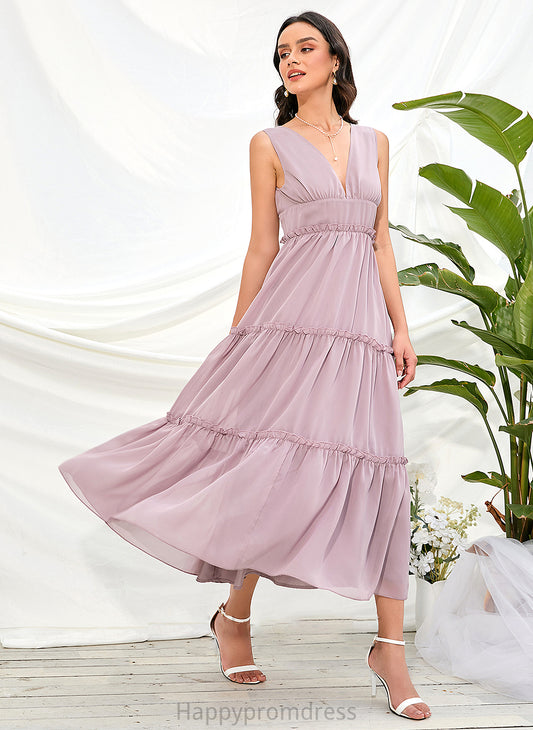 V-neck Neckline Silhouette A-Line Polyester Length Straps Tea-Length Fabric Avah Natural Waist Scoop Bridesmaid Dresses