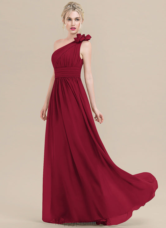 Flower(s) Silhouette Neckline Floor-Length Ruffle A-Line Length Embellishment One-Shoulder Fabric Shayla V-Neck Bridesmaid Dresses