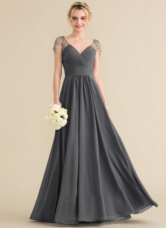 Length Sequins Fabric V-neck Beading Ruffle Neckline Embellishment Floor-Length Silhouette A-Line Anastasia Bridesmaid Dresses