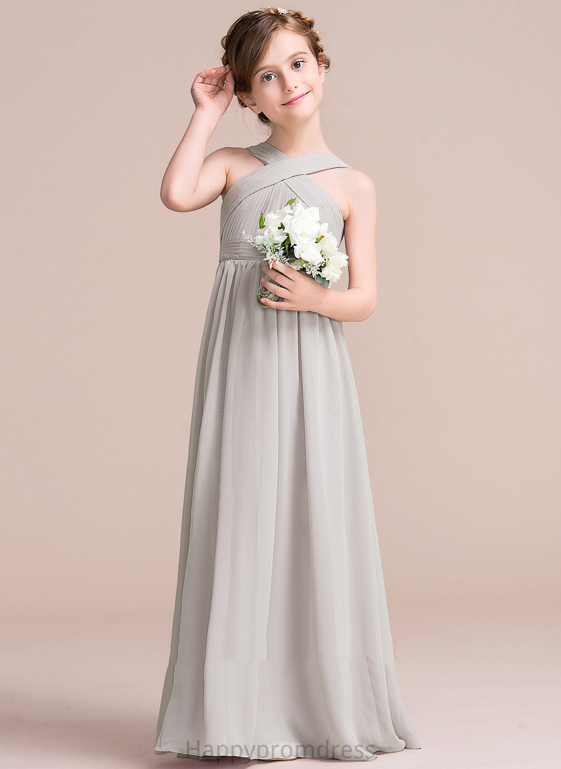 Bow(s) A-Line Chiffon V-neck Flower Girl Dresses - Dress Sleeveless Floor-length Jeanie Flower With Girl