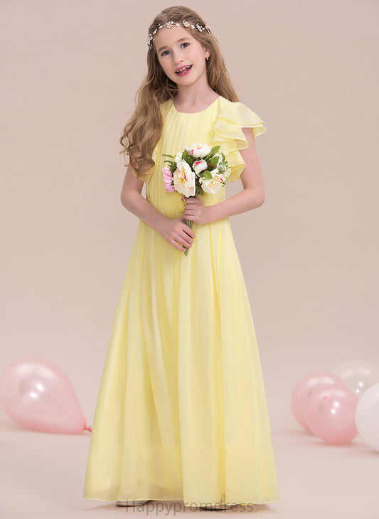 A-LineScoopNeckFloor-LengthChiffonJuniorBridesmaidDressWithRuffleCascadingRuffles#123850 Caroline Junior Bridesmaid Dresses