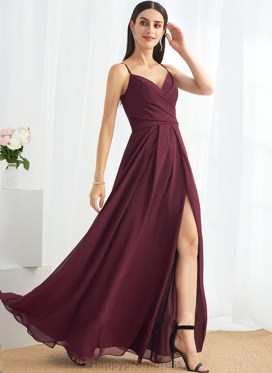 Floor-Length Fabric SplitFront Ruffle Neckline A-Line V-neck Length Silhouette Embellishment Iliana Floor Length Bridesmaid Dresses