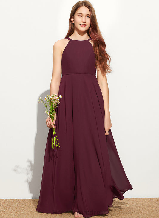 Chiffon Scoop Neck Junior Bridesmaid Dresses Daniella A-Line Floor-Length