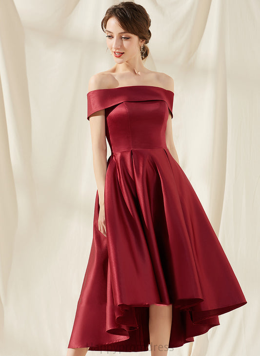 Homecoming Dress Homecoming Dresses Pockets Asymmetrical Satin With Lilliana Off-the-Shoulder A-Line