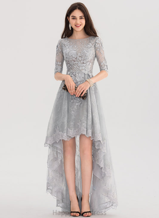 Ball-Gown/Princess Prom Dresses Lace Neck Nora Tulle Scoop Asymmetrical