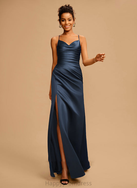 Floor-Length Miranda Prom Dresses With Sheath/Column Pleated Satin V-neck