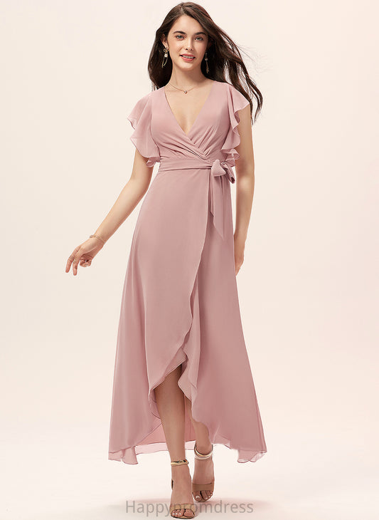 Cocktail Dresses Dress A-Line Asymmetrical With Cocktail Chiffon Kaitlynn V-neck Ruffle