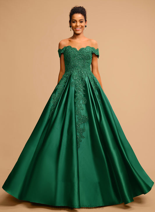 With Grace Satin Off-the-Shoulder Ball-Gown/Princess Sequins Prom Dresses Floor-Length