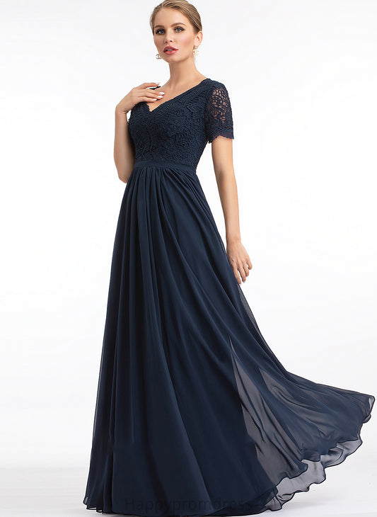 Sleeve Neckline A-Line Length Fabric Floor-Length Silhouette Lace V-neck Valery A-Line/Princess Straps Bridesmaid Dresses