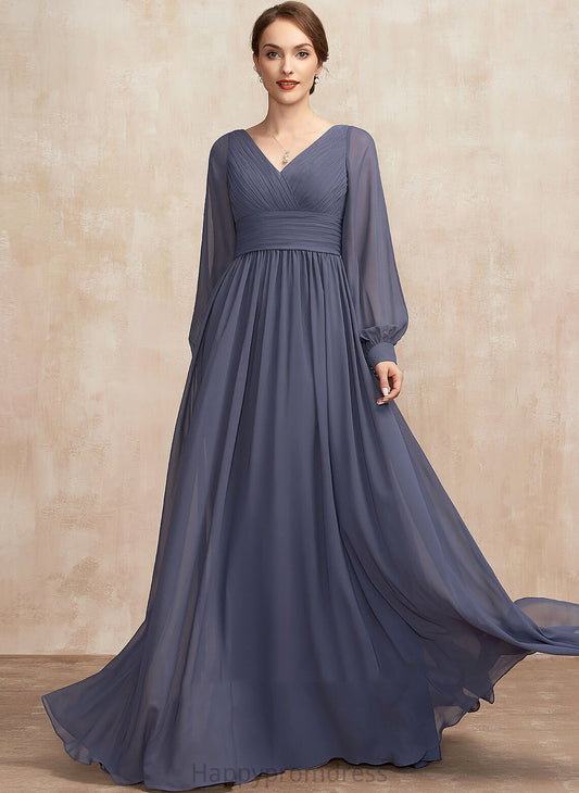 Ruffle of Selah Mother With the V-neck A-Line Floor-Length Mother of the Bride Dresses Chiffon Dress Bride