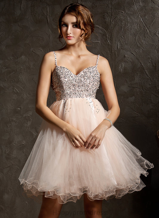 A-Line Sequins Tulle Homecoming Knee-Length Dress Sweetheart With Beading Homecoming Dresses Destiny