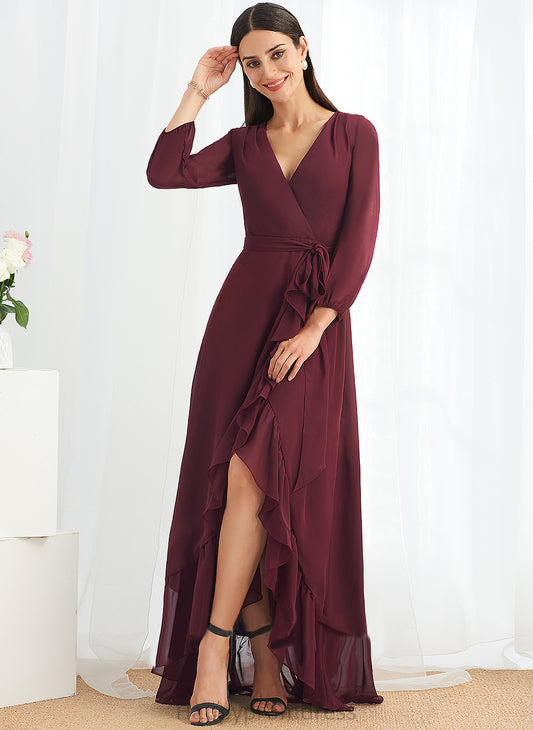 Cocktail Dresses Asymmetrical Front Emma Cocktail V-neck Chiffon A-Line With Dress Ruffle Split