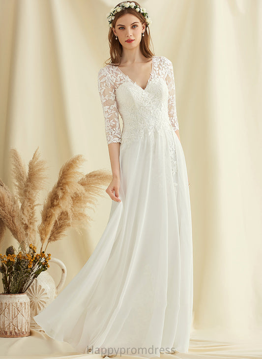 Wedding Dresses V-neck Dress A-Line Chiffon Wedding Lace Belen Floor-Length