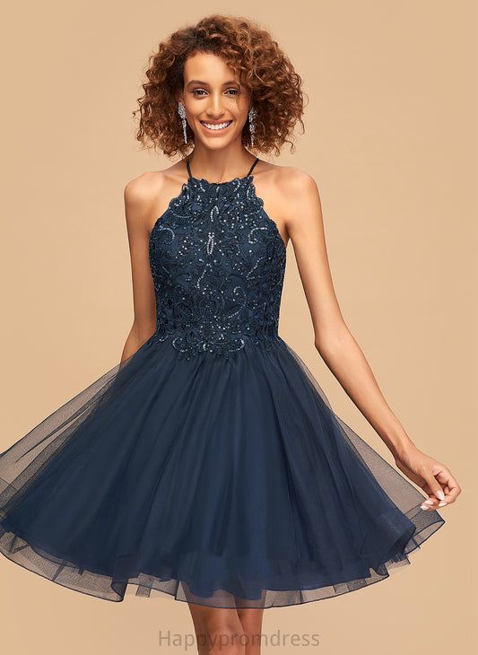 Lace A-Line Tulle Neck Sequins With Homecoming Dresses Scoop Dress Short/Mini Denise Homecoming