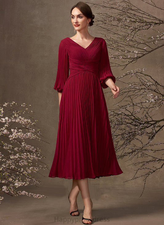 Tea-Length Pleated Cocktail Dresses V-neck Dress Ryleigh Chiffon A-Line Cocktail With