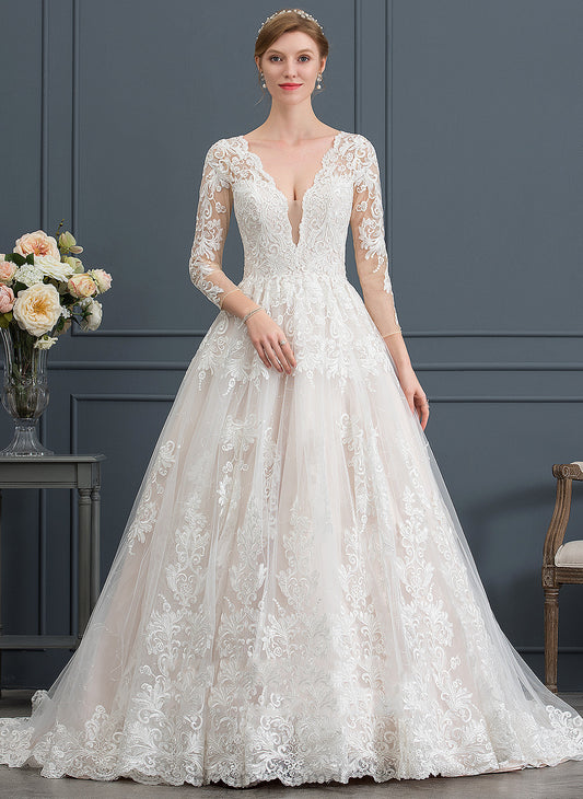 V-neck Tulle Fernanda Ball-Gown/Princess Lace Wedding Dress Wedding Dresses