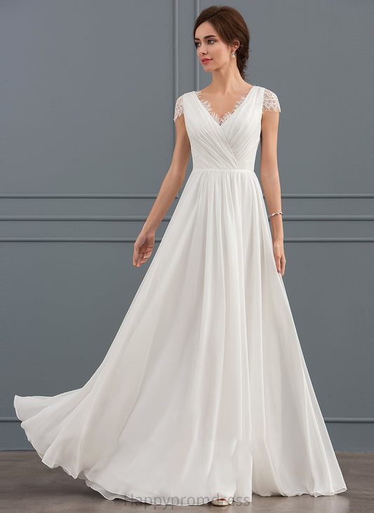 Dress Wedding Dresses With Lace Judy Wedding Chiffon Floor-Length A-Line Ruffle V-neck