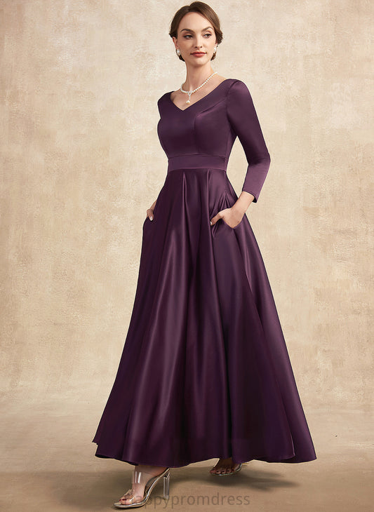 Mother of the Bride Dresses the With Pockets A-Line Mother Leia Dress Ankle-Length Satin of V-neck Bride