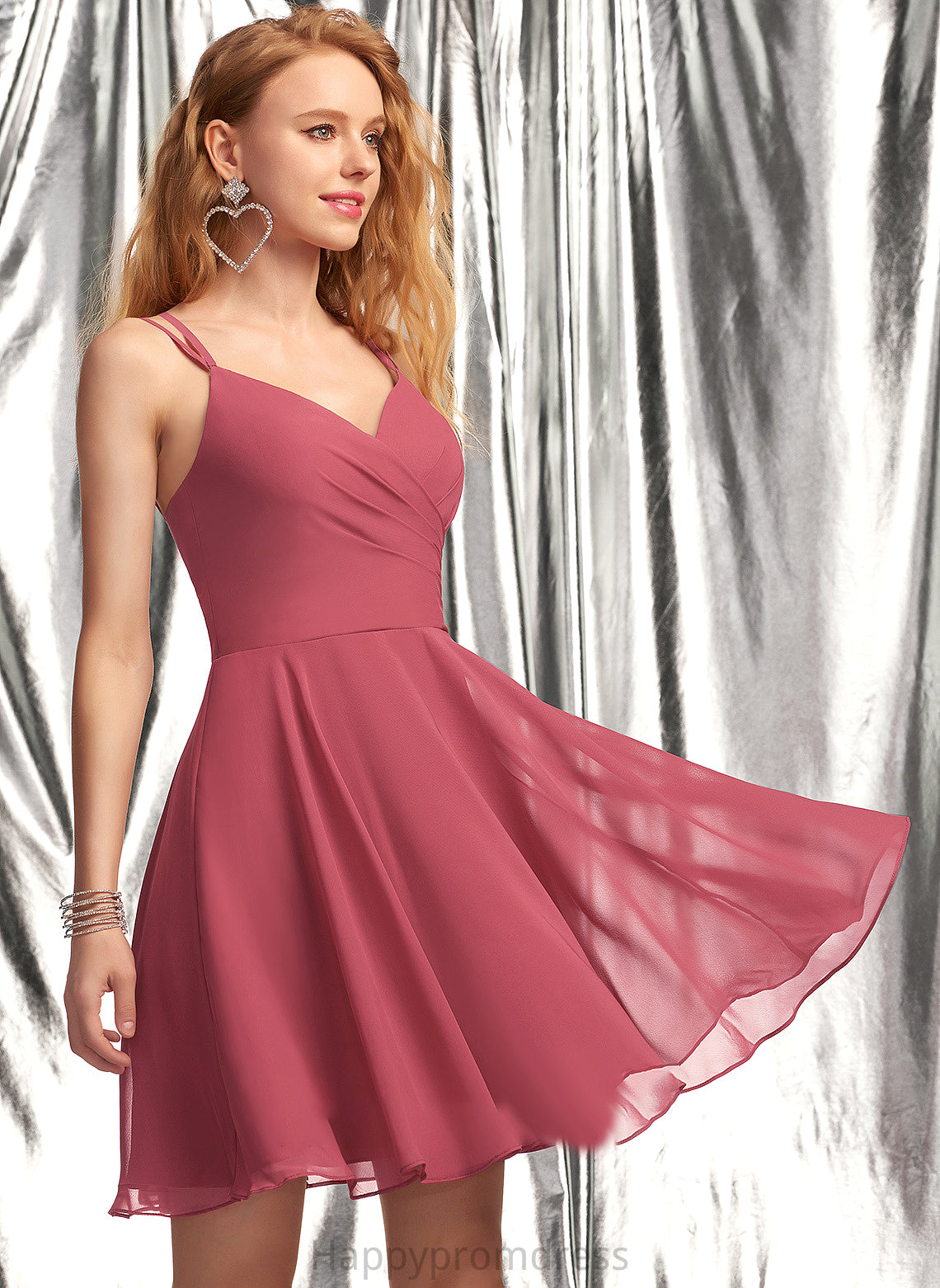 Short/Mini A-Line With V-neck Chiffon Kyleigh Prom Dresses Ruffle