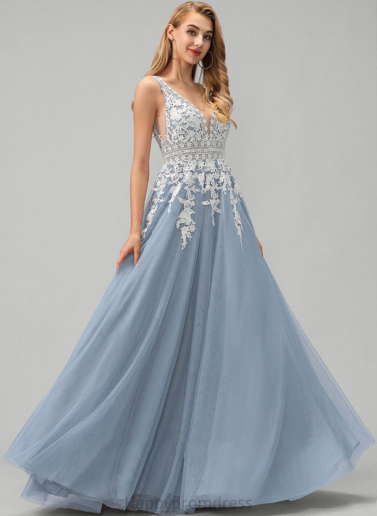 Tulle Floor-Length Nydia V-neck Lace Ball-Gown/Princess Prom Dresses With