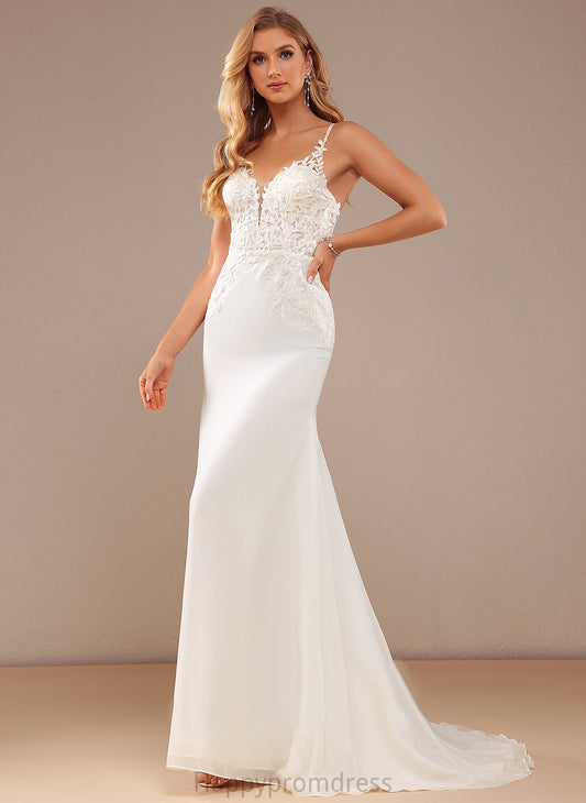 Wedding Wedding Dresses Lace Trumpet/Mermaid Train Lace Beading V-neck Chiffon Dress Teagan With Court