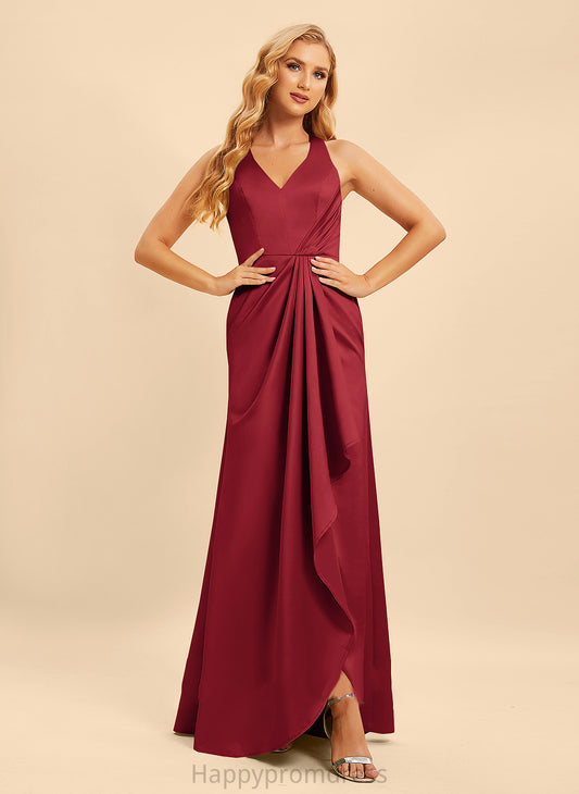 SplitFront Floor-Length A-Line Length V-neck Neckline Fabric Embellishment Ruffle Silhouette Jaslene Floor Length Bridesmaid Dresses