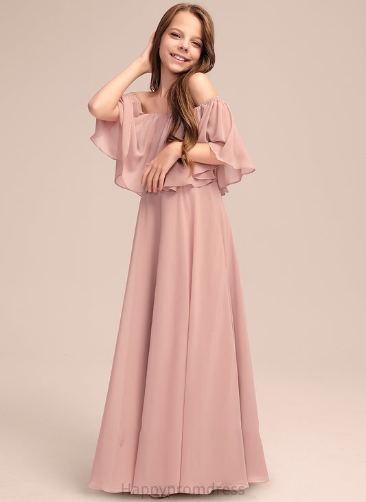 Junior Bridesmaid Dresses Floor-Length Chiffon With A-Line Ruffle Addisyn Off-the-Shoulder