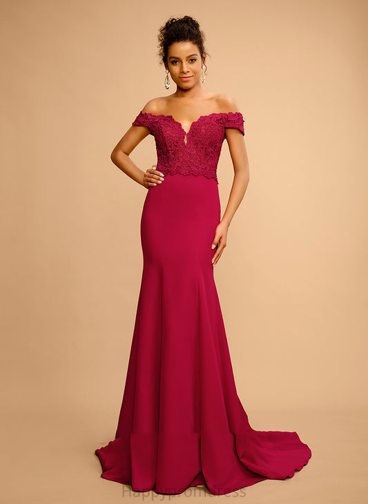 Trumpet/Mermaid Stretch With Floor-Length Sequins Crepe Prom Dresses Off-the-Shoulder Eileen