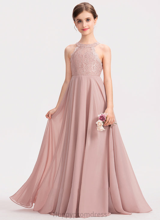 Neck Floor-Length Katelyn Scoop Lace A-Line Chiffon Junior Bridesmaid Dresses