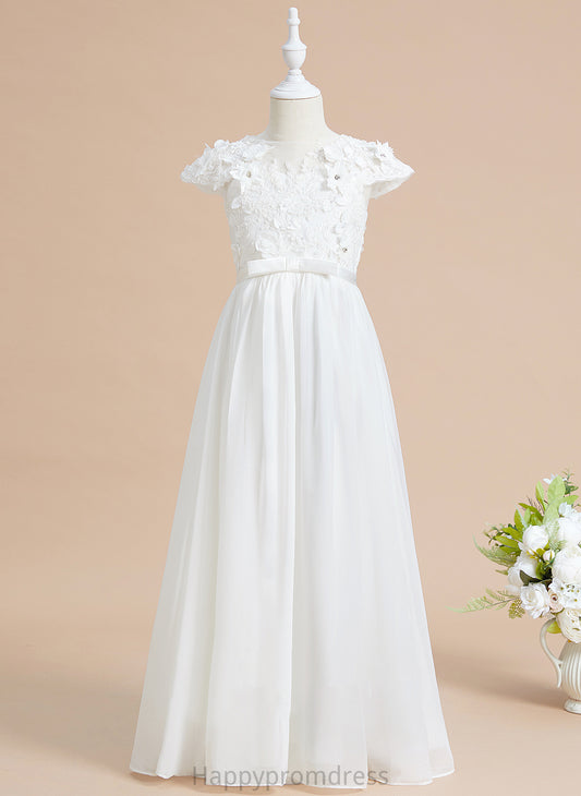 Floor-length A-Line Dress - Diana Chiffon/Lace Neck Scoop Flower Girl Dresses With Short Flower Sleeves Girl Flower(s)