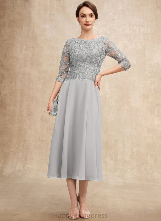 Mother of the Bride Dresses Dress Bride the With of Mother Sequins Chiffon Neck Tea-Length Lace A-Line Destiney Scoop