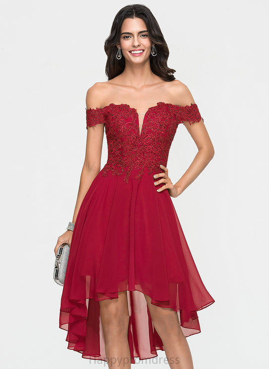 Asymmetrical Kaitlynn With Beading Lace Dress Off-the-Shoulder Homecoming Dresses A-Line Chiffon Homecoming