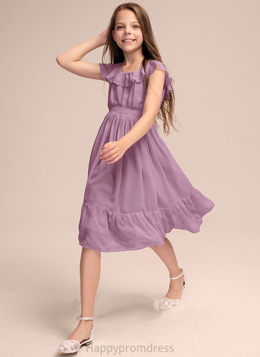 With A-Line Bow(s) Chiffon Cascading Junior Bridesmaid Dresses Knee-Length Neck Scoop Jordan Ruffles