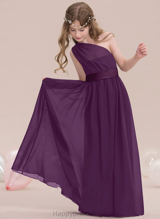 Junior Bridesmaid Dresses Sahna One-Shoulder Chiffon Ruffle A-Line Floor-Length With