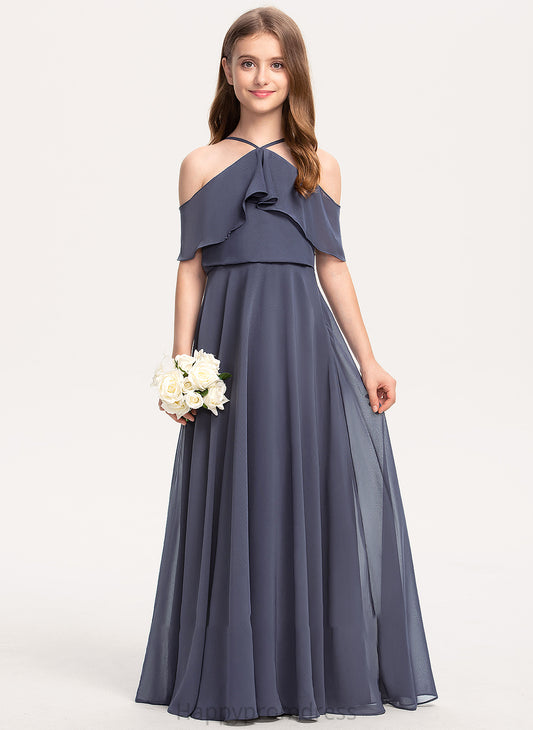 Off-the-Shoulder Allison Floor-Length Junior Bridesmaid Dresses A-Line Cascading With Chiffon Ruffles