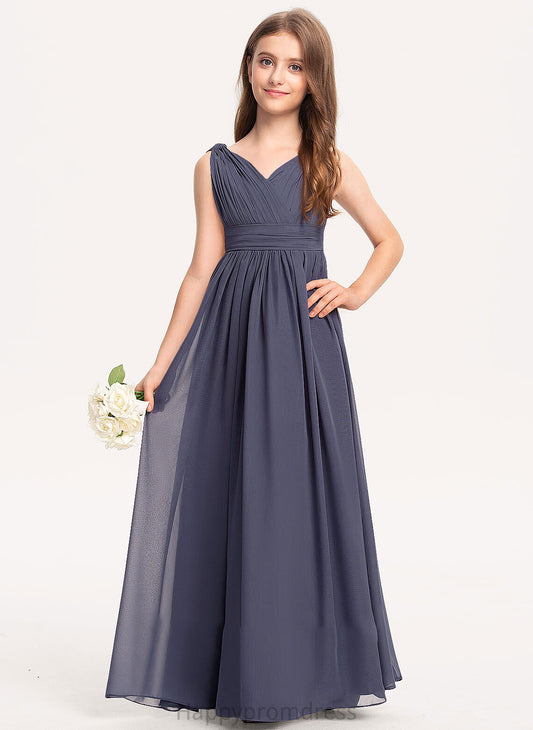 Ruffle Chiffon Jocelynn With V-neck A-Line Floor-Length Junior Bridesmaid Dresses