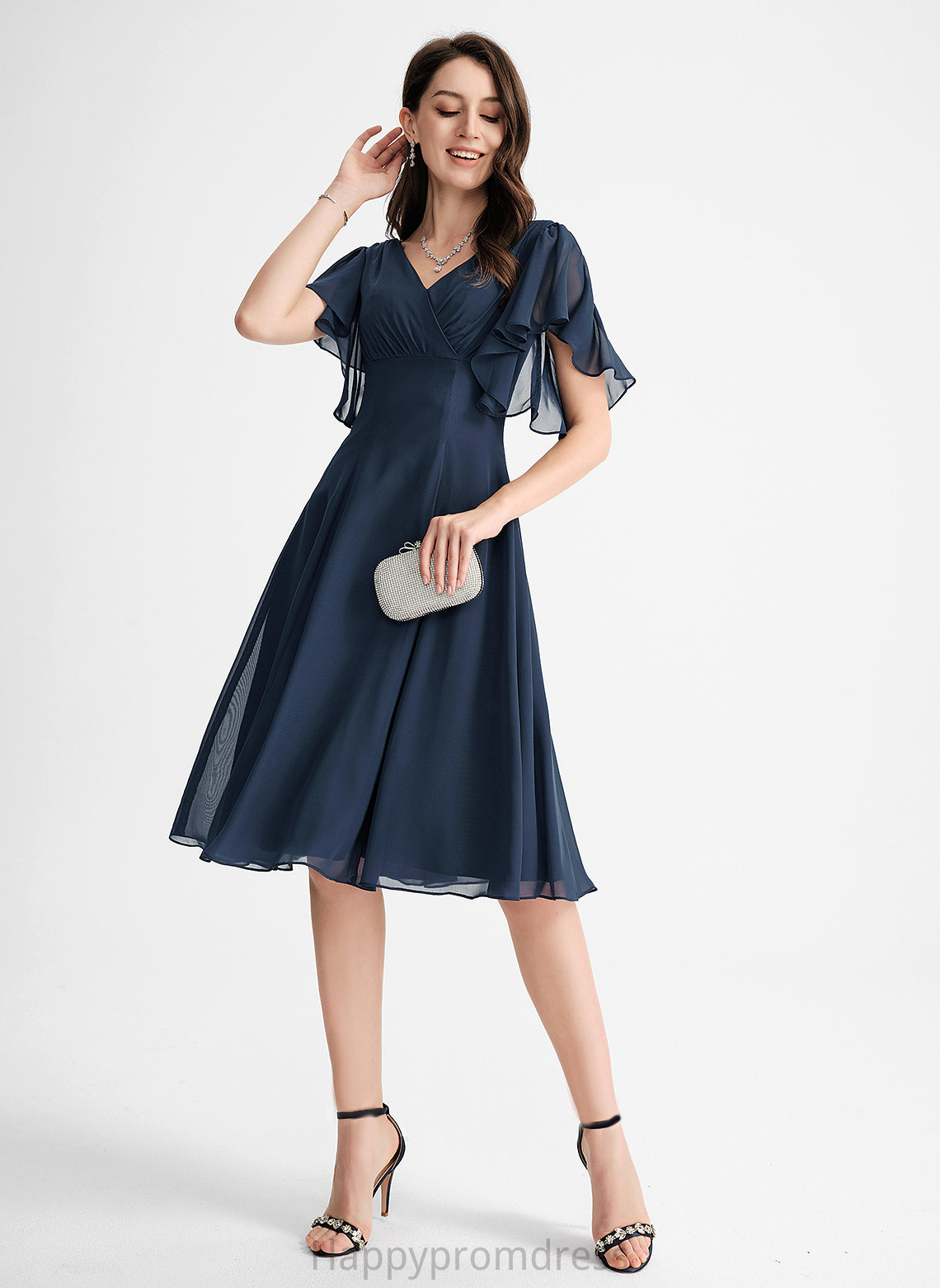 A-Line Cocktail Dresses Sal Knee-Length V-neck Chiffon Cocktail Dress