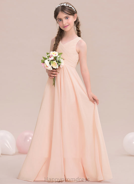 Chiffon V-neck With Floor-Length A-Line Junior Bridesmaid Dresses Daniela Ruffle