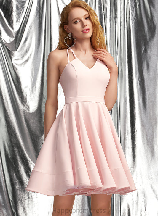 Short/Mini V-neck Prom Dresses Fernanda A-Line Stretch Crepe