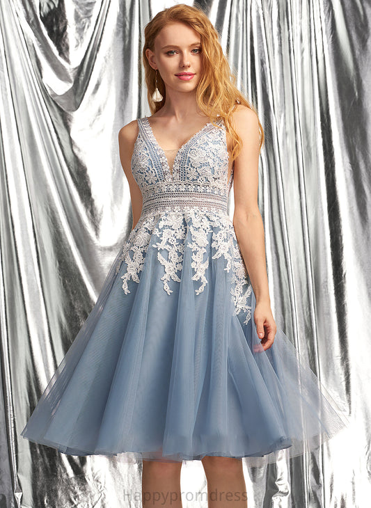 Prom Dresses Knee-Length A-Line Elliana V-neck Tulle