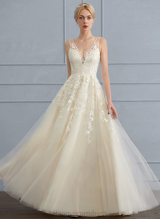 With Dress V-neck Floor-Length Wedding Tulle Beading A-Line Sequins Wedding Dresses Dayami