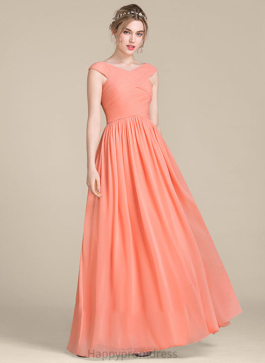 Ball-Gown/Princess Floor-Length With Chiffon Ruffle Joan V-neck Prom Dresses