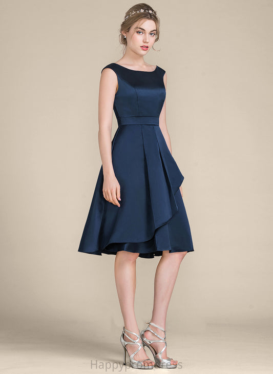 Neck Satin With Anahi Ruffles Dress Cascading Scoop Knee-Length Homecoming Dresses A-Line Homecoming