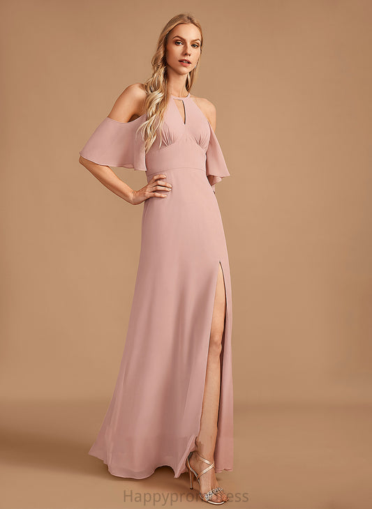 SplitFront HighNeck Neckline Floor-Length Sheath/Column Embellishment Silhouette Fabric Length Averie V-Neck Floor Length Bridesmaid Dresses