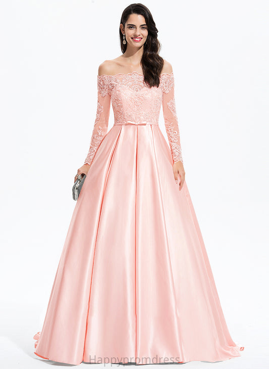 Prom Dresses Sweep Train Carly Ball-Gown/Princess Bow(s) Satin With Off-the-Shoulder