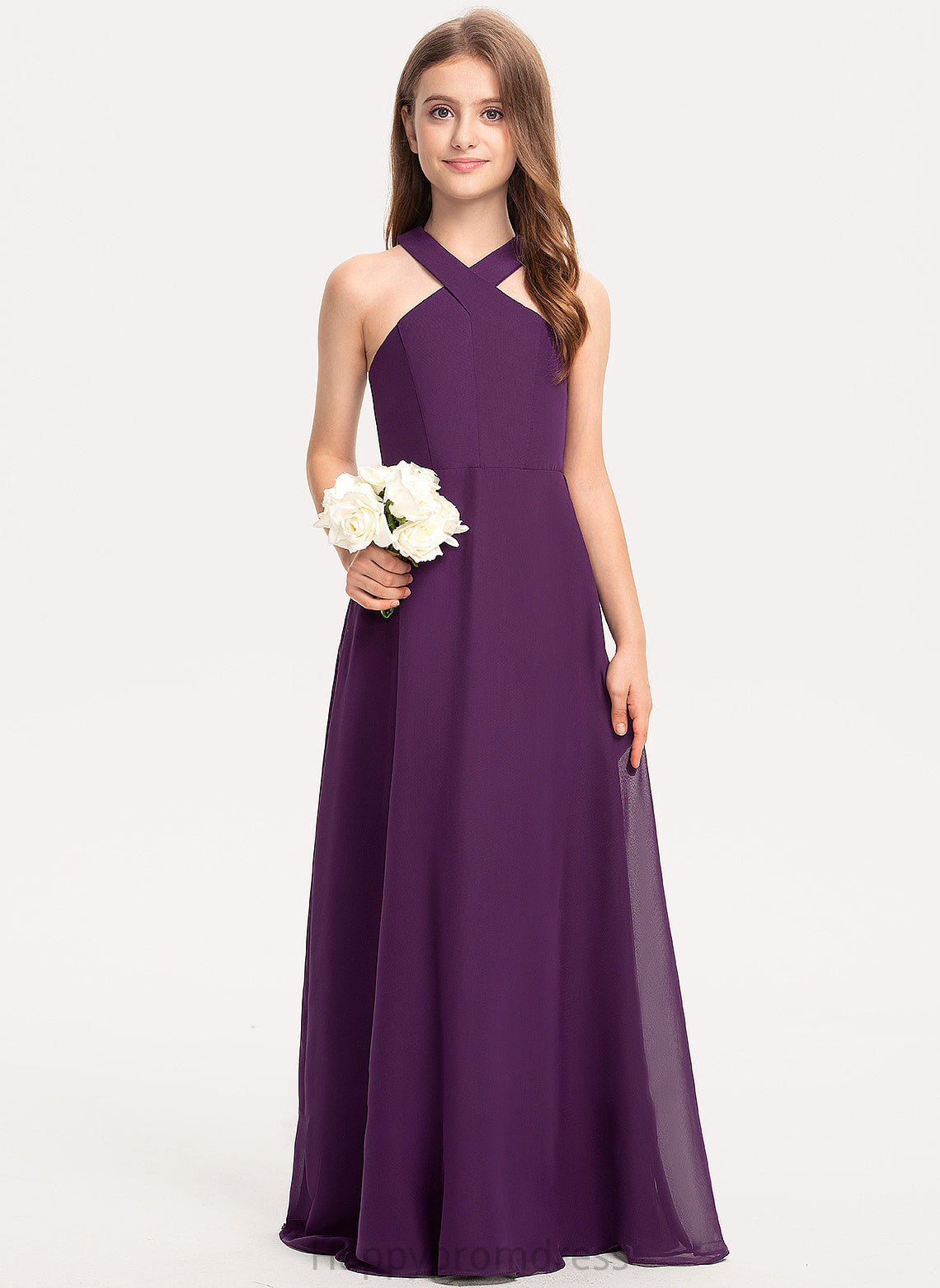 A-Line Floor-Length V-neck Emmalee Junior Bridesmaid Dresses Chiffon