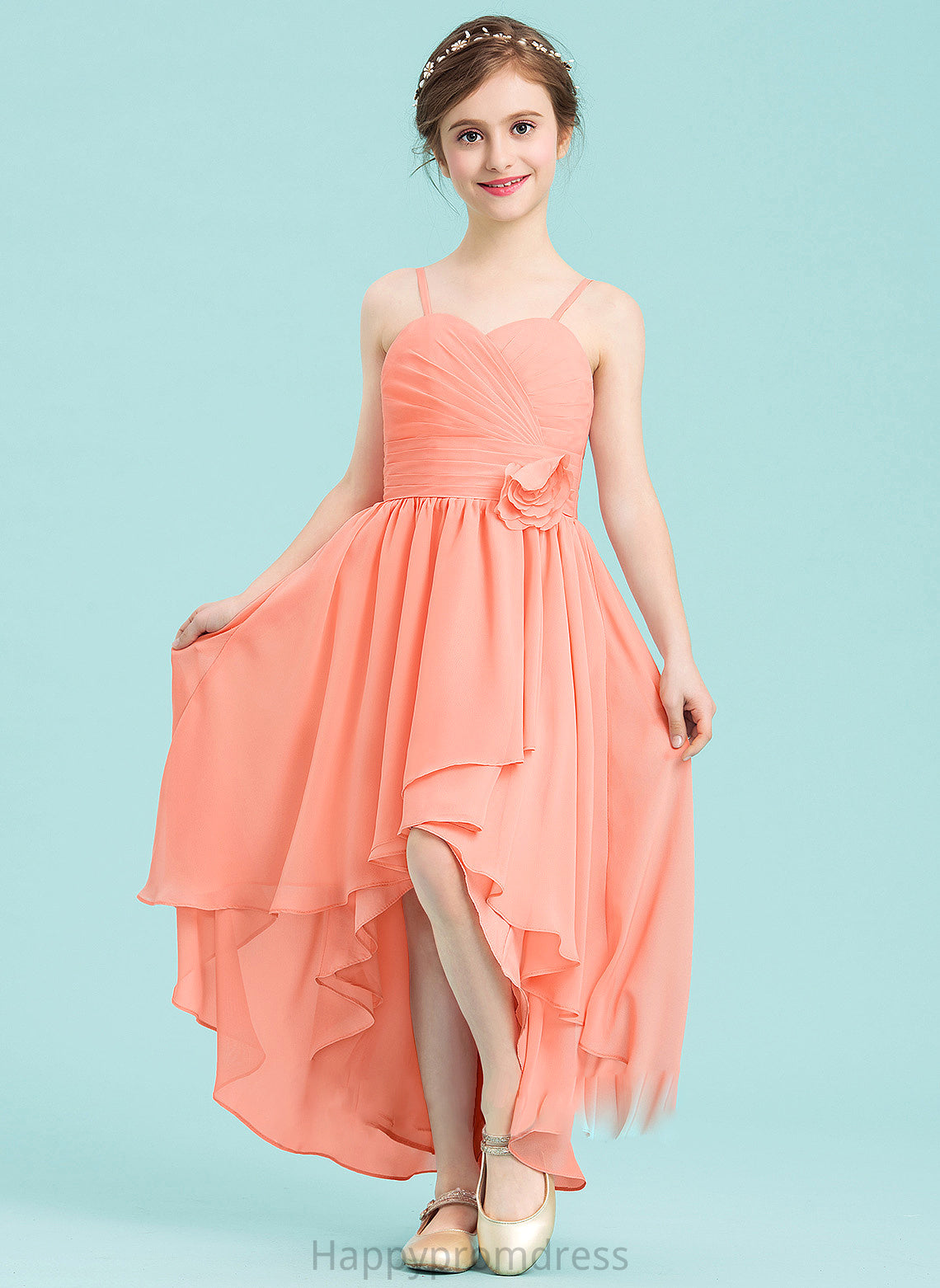 Junior Bridesmaid Dresses Ruffle Sweetheart With Lexie Chiffon Flower(s) A-Line Asymmetrical