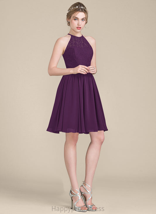 Aurora Chiffon Scoop Cocktail Cocktail Dresses Lace A-Line Knee-Length Dress Neck