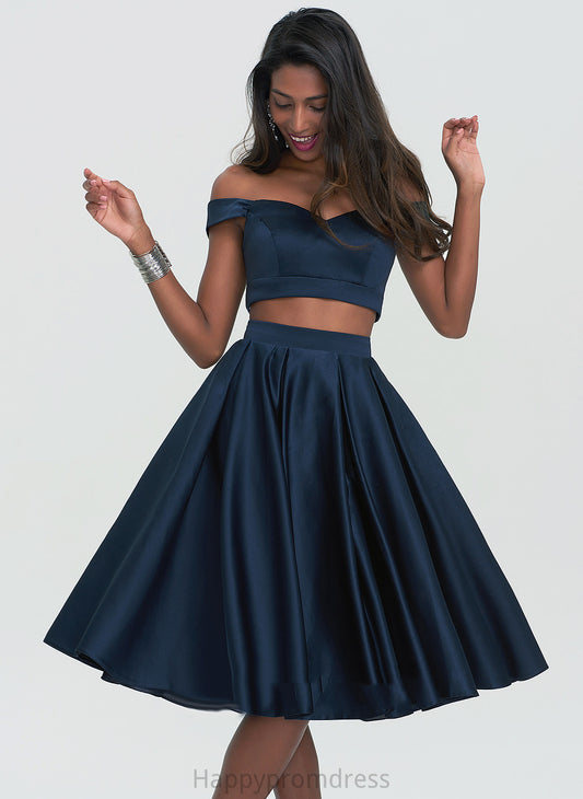 Satin Homecoming Dresses Off-the-Shoulder A-Line Homecoming Knee-Length Dress Sweetheart Valentina